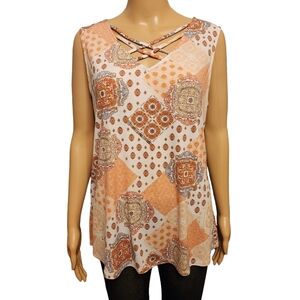 Mixed Print Boho Stretchy Tank Top Size L